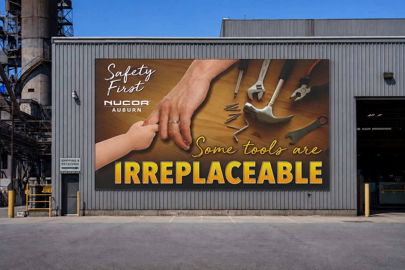 Some Tools Are Irreplaceable building banner on an industrial plant